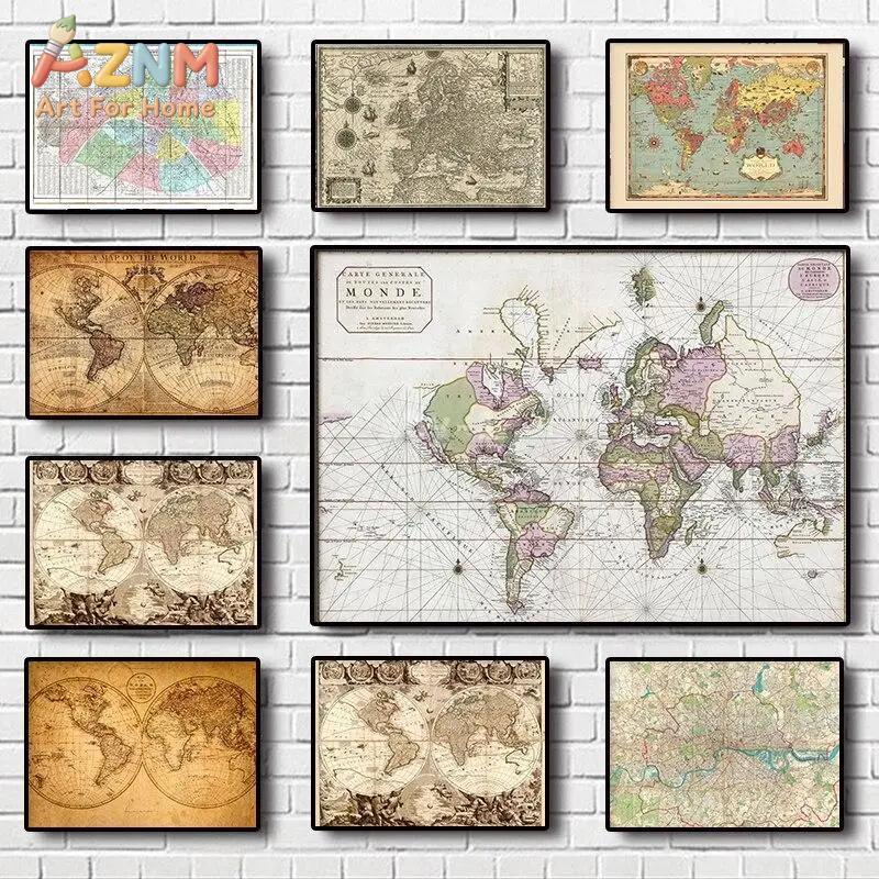 Vintage World Map Canvas Print - Star Map Poster ulasan dan harga