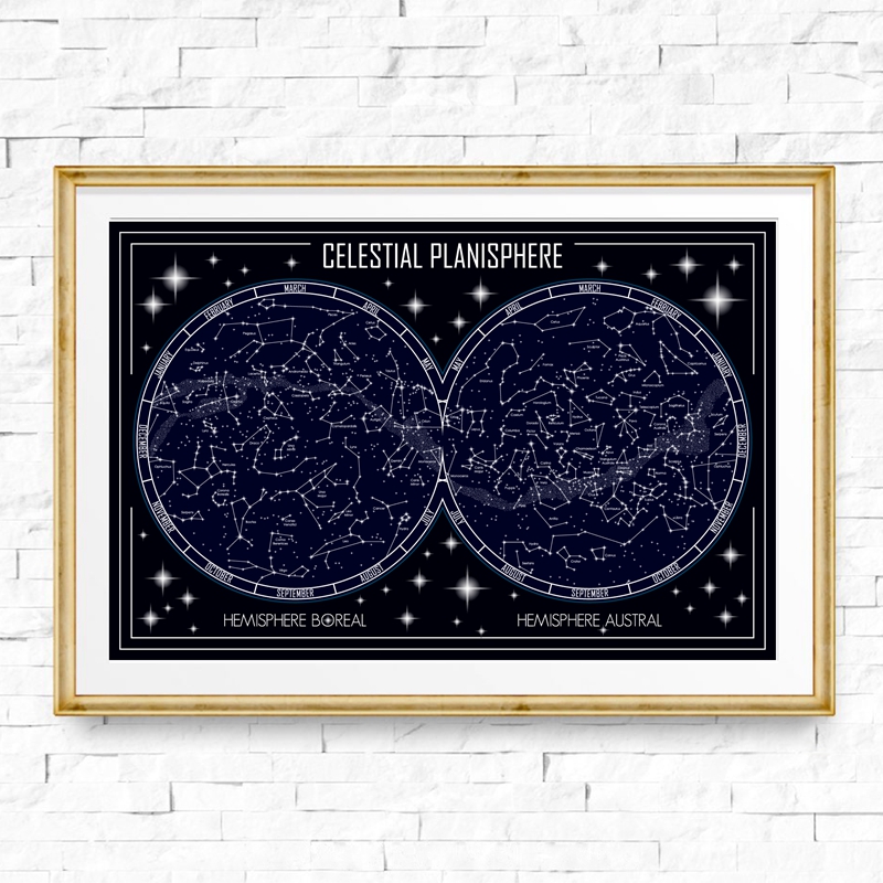 Celestial Planisphere Map Canv - Star Map Poster ulasan dan harga